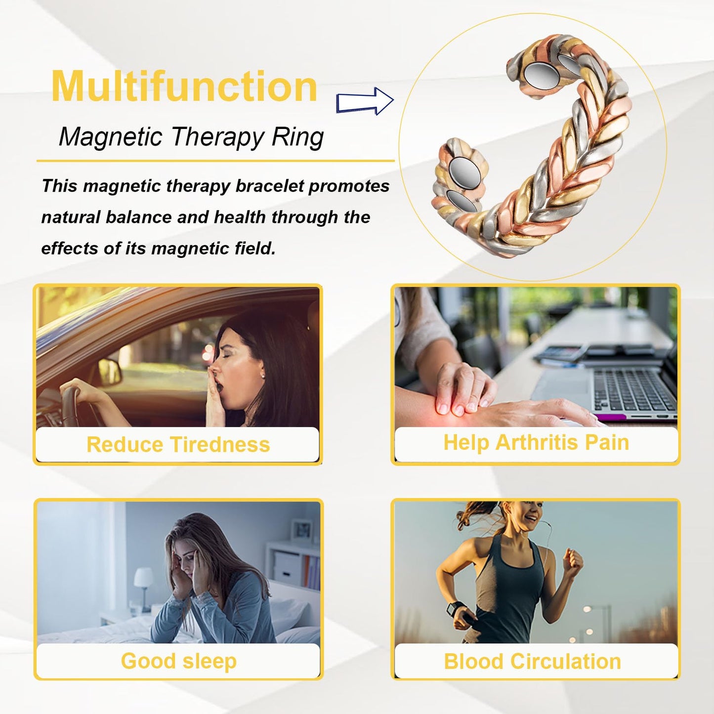 EnerMagiX Copper Rings for Women, Pure Copper Tricolour Gold Adjustable Ring, Fashion Jewelry（2040）