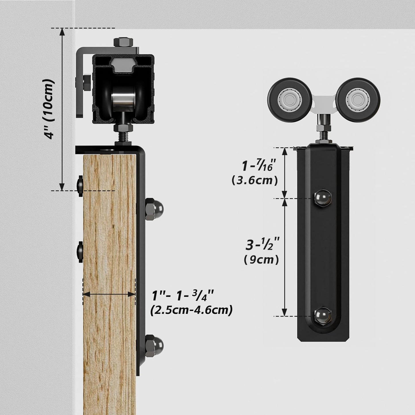 8FT/96'' Box Rail Exterior Sliding Barn Door Hardware Kit for Double Door Aluminium Alloy Wall Mount, Heavy Duty, NO Door Panel