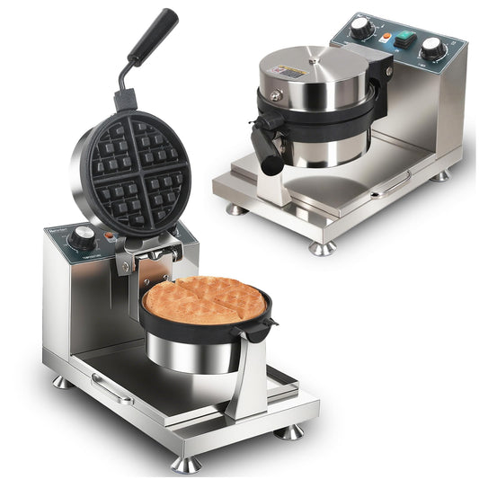 Hehinton® 110V 1300W Commercial Belgian Waffle Maker, 180 Degree Rotatable Waffle Baker Machine with 122-572℉ Temp Control, 0-5min Timer, φ7"X1.2" Thick Non-Stick Dough/Batter Round Waffle Maker