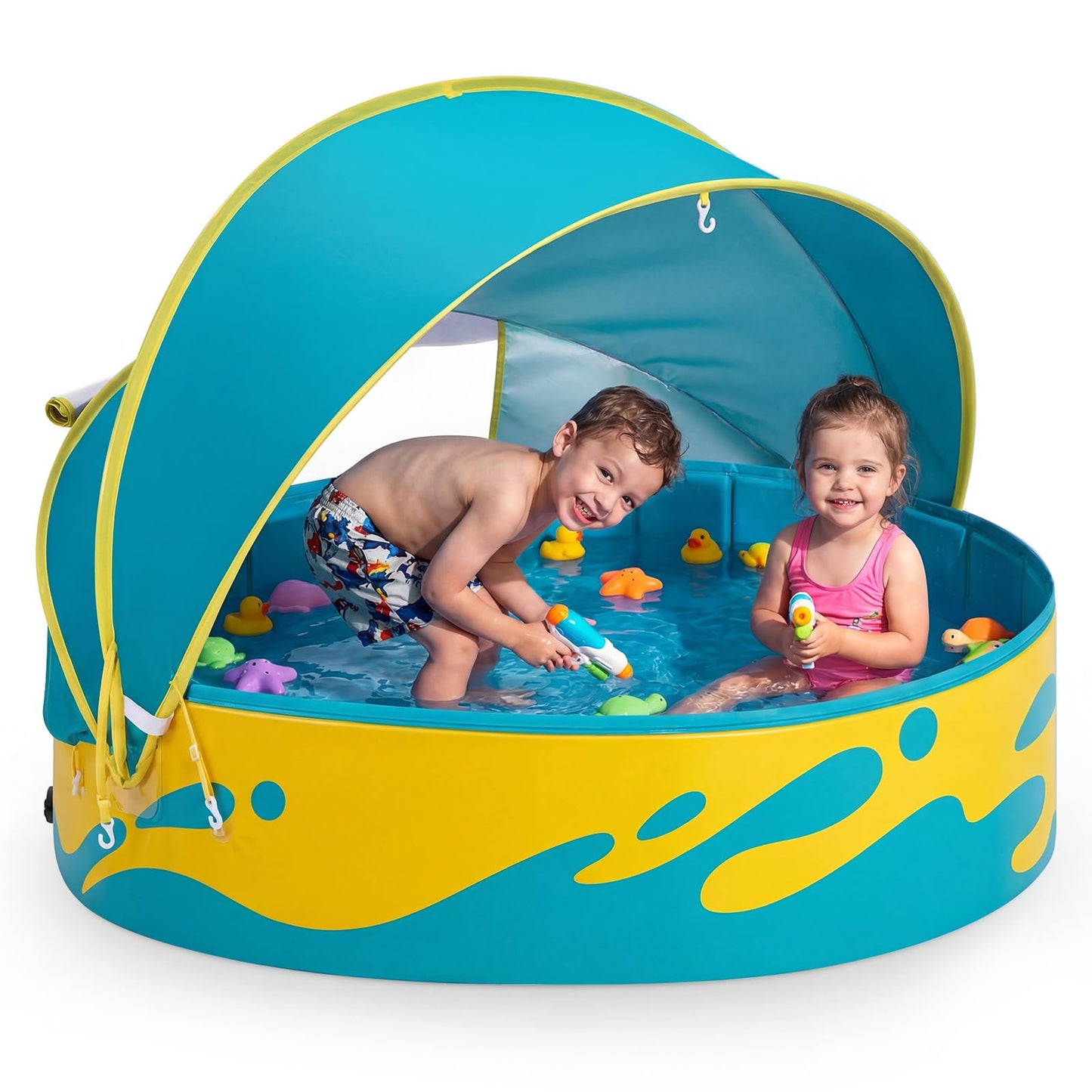 Peradix Paddling Pool for Kids and Pets, 48in Portable Baby Pool with Canopy Non Inflatable & UV Protection, Toddlers Ball Pit and Kiddie Splash Toys for Backyard Beach Tent Easy Pop Up Outdoor