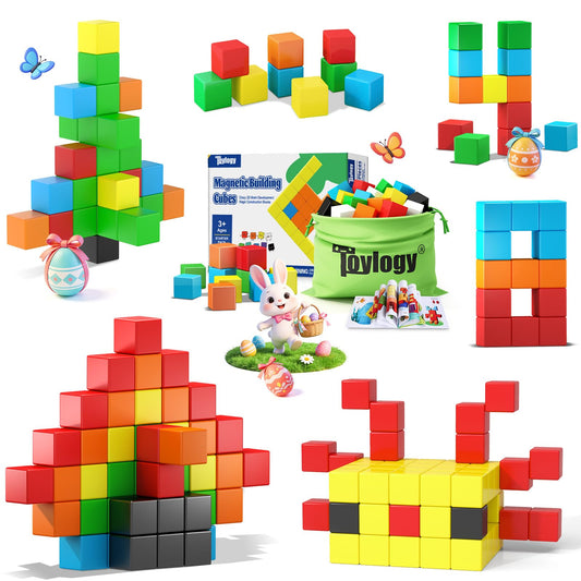 48PCS Magnetic Blocks for Toddlers Outdoor Toys, Large Magnetic Cube Toy for Sensory Montessori Education Preschool Magnet Toys for 3 4 5 6 Year Old Boys and Girls