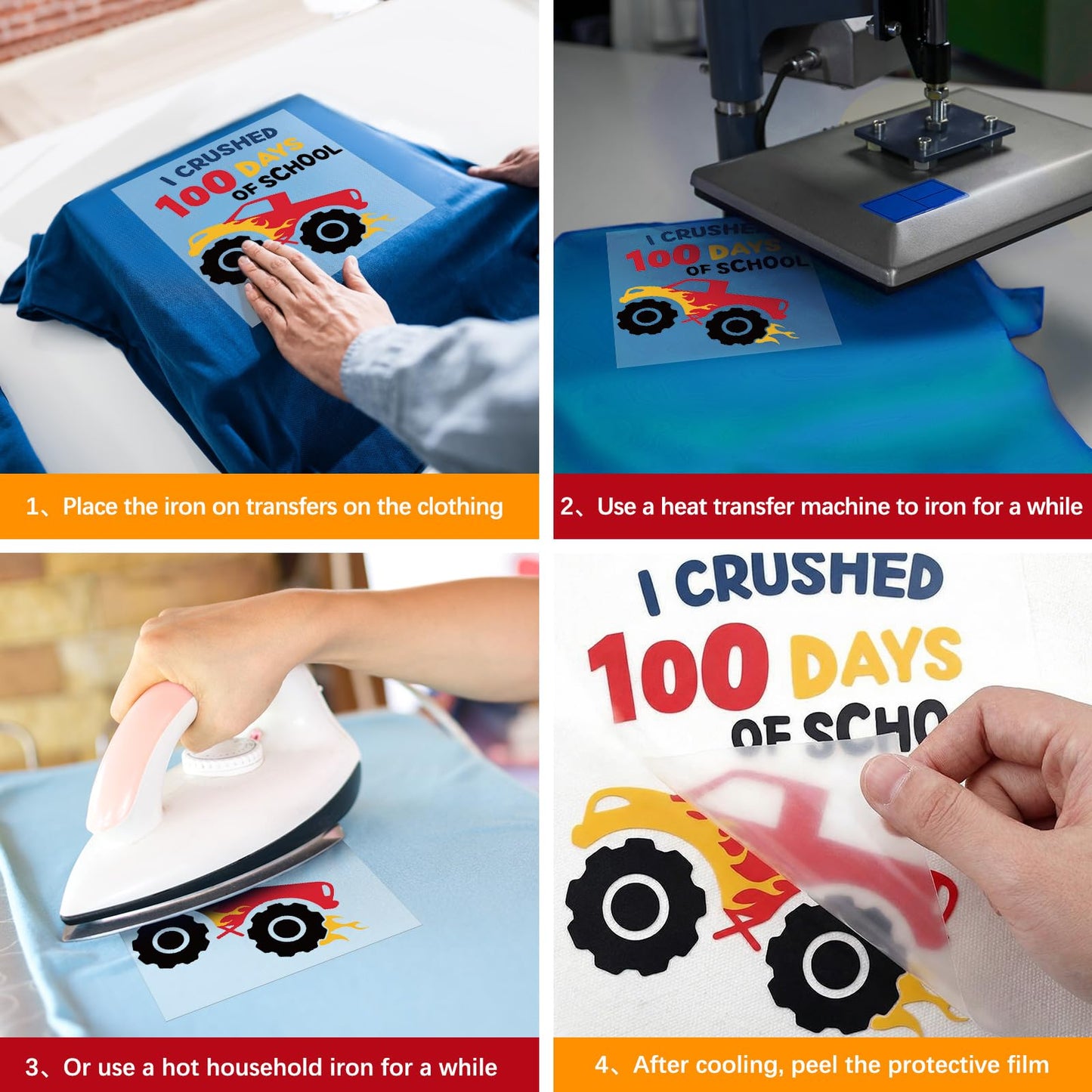 Glenmal 6 Sets DIY 100th Day of School Iron on Decals, Craft Kit with Patches Pompoms Buttons Gem Stickers Realistic Insects Popcorn Clown Heat Transfer Stickers for School Party DIY Clothing Bag
