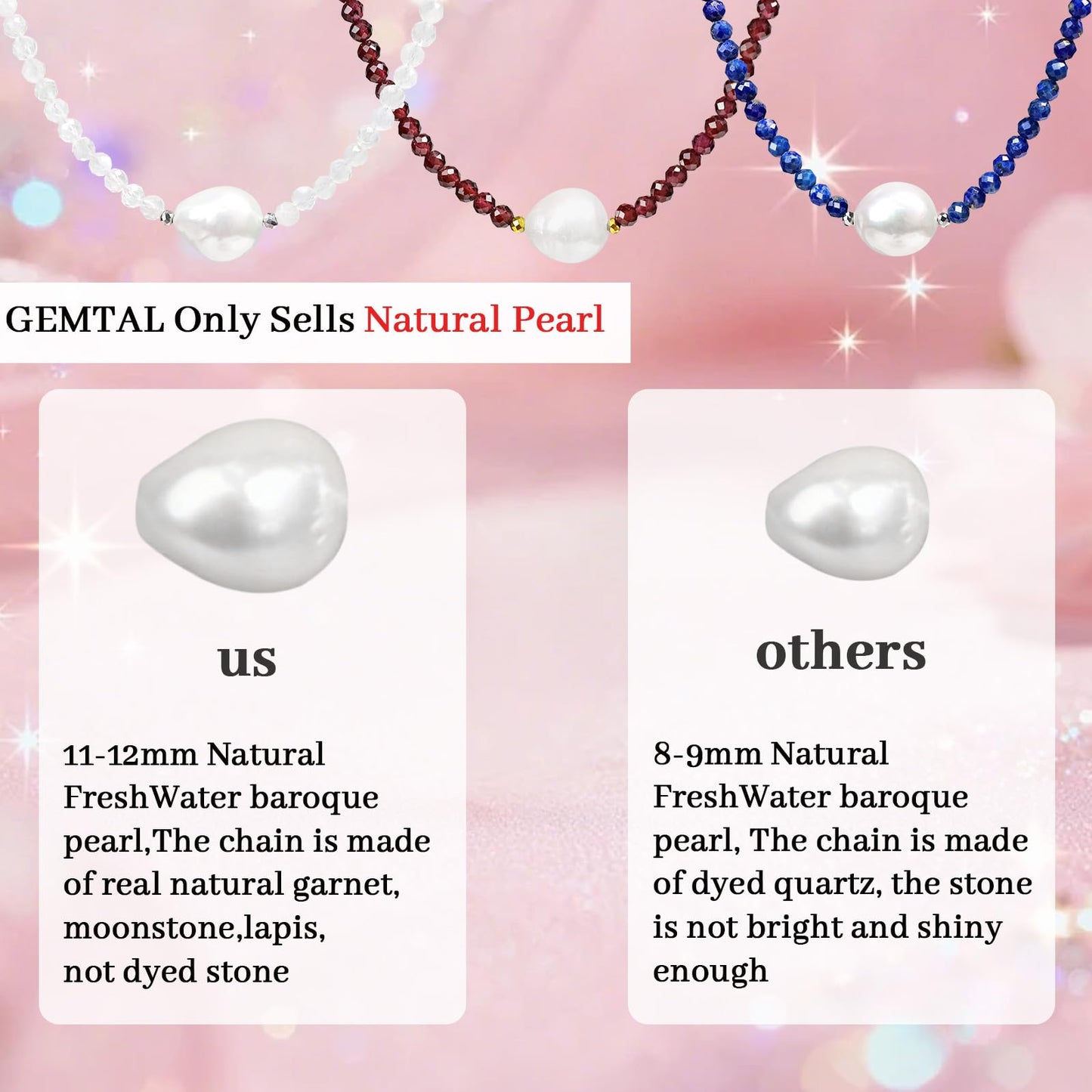 Single Pearl Necklaces for Women, Garnet Necklace Natural Red Stone Gemstone Choker Necklace, Dainty Pearl Drop Necklace Handmade Jewelry Women Christmas Gift Birthday Bridesmaids Anniversary 18 inch