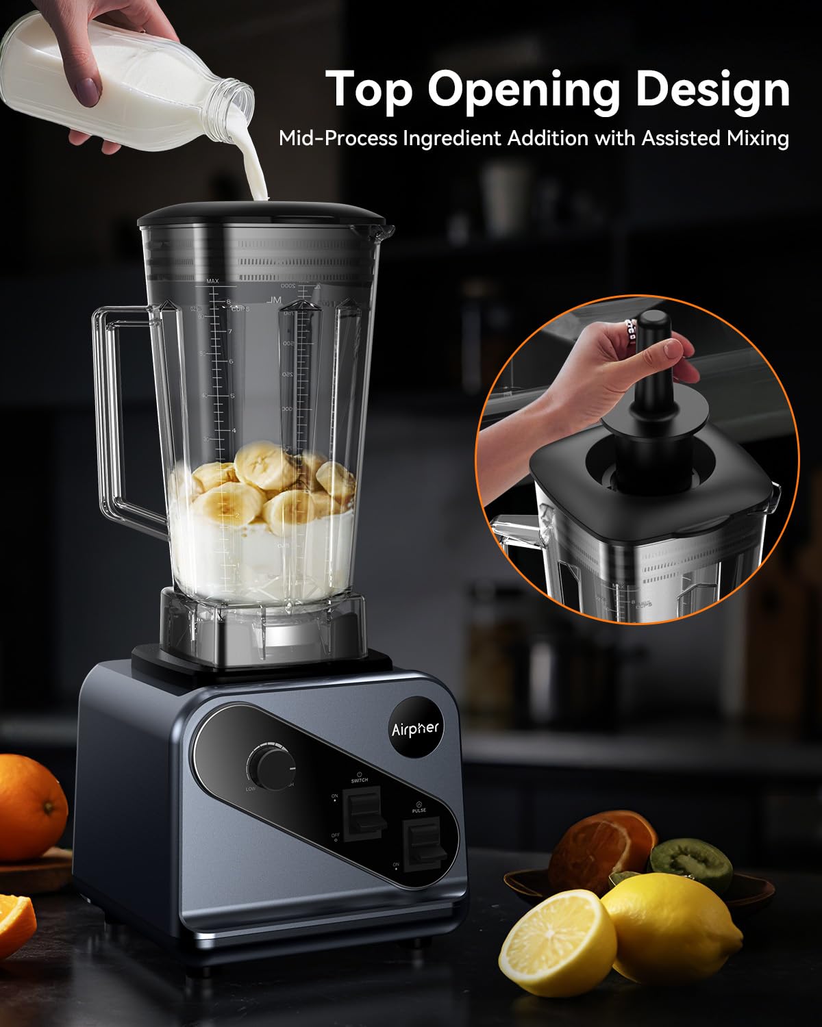 Blenders for Kitchen, 2000W Professional Blender, 68oz Large Capacity with 27oz To-Go cup, Smoothies Blender with 35000RPM to Make Soups, Jams, Fruit, Dishwasher Safe, BPA-Free, Valentine's Day Gift