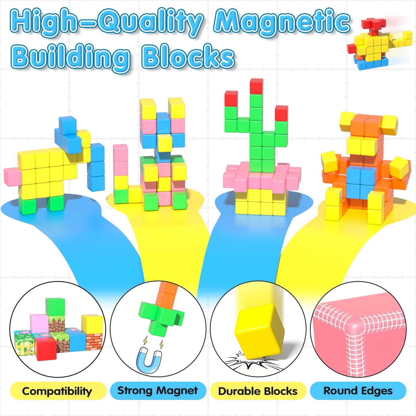 Apluses 42PCS Magnetic Blocks, Gifts for 3 4 5 6 Year Old, Magnet Building Blocks for Toddlers, Girls & Boys, Sensory - Montessori - Autism - Magnetic Toys for Kids Ages 3-5 4-8