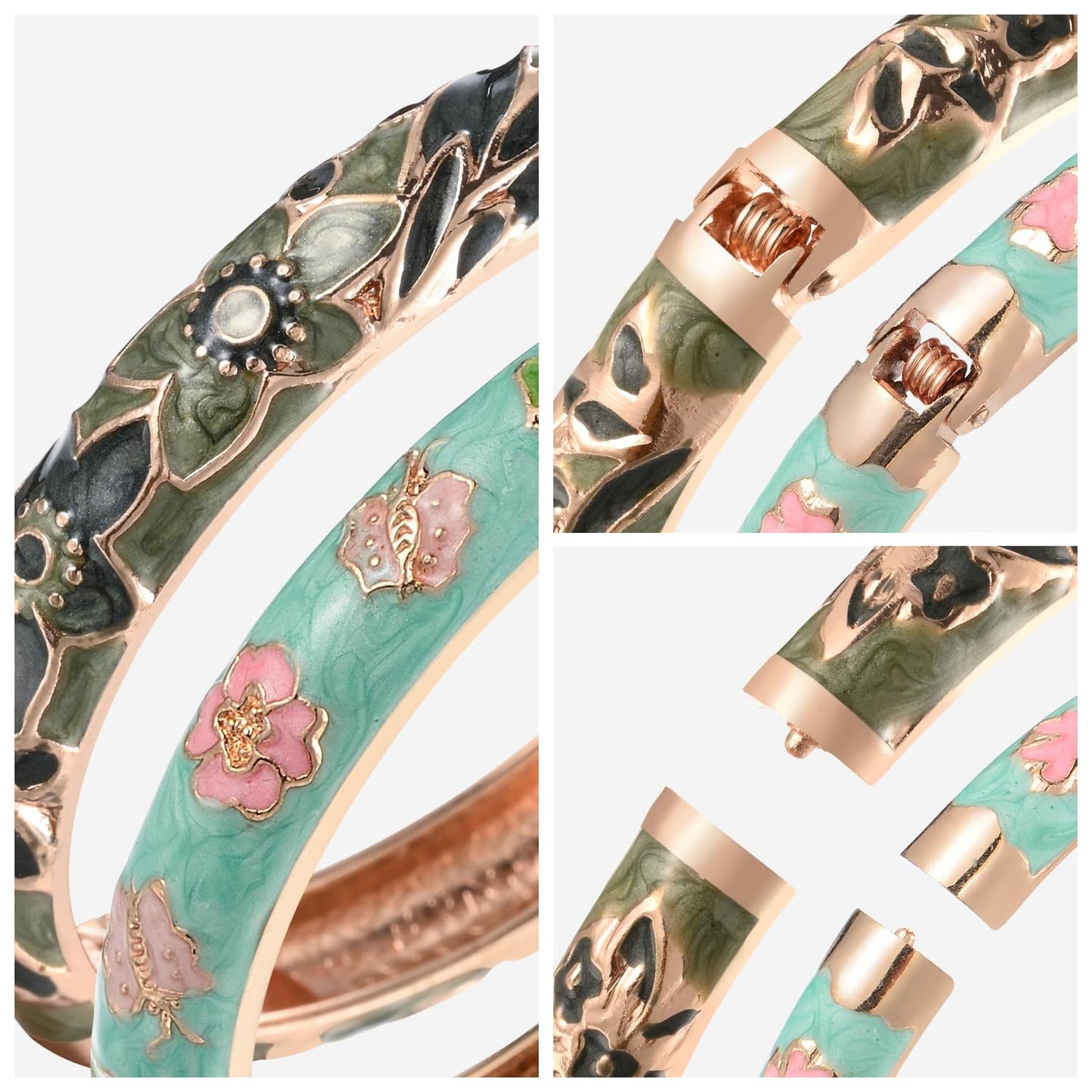 UJOY Designer Womens Couple Bangles Flower Enamel Bracelets Jewelry Box for Women Gift 55A67-55A101 Green