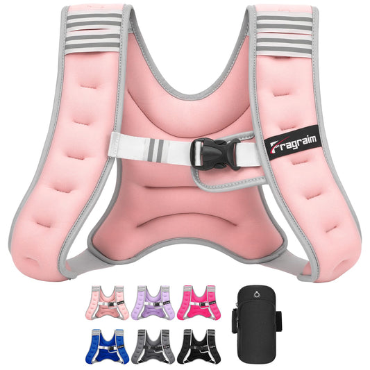 Fragraim Weighted Vest for Women Men - 10lb Weight Vest with Reflective Stripe, Detachable Phone Pouch, Ideal for Walking, Strength Training, Running, Workout, Cardio and Weight Loss - Pink