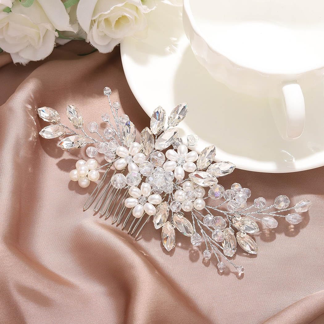JAKAWIN Bridal Hair Accessories Wedding Hair Comb Silver Pearl Hair Piece for Women HC034 (1 Silver)