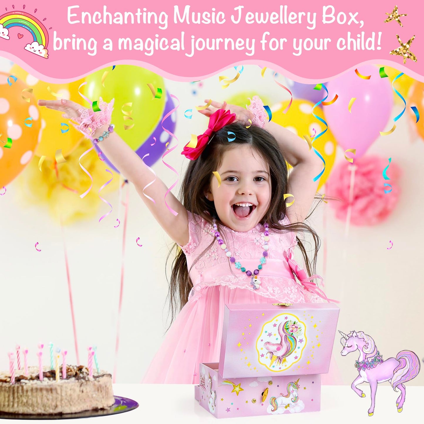 hombrima Music Jewellery Box with Drawer Necklace Bracelet, Musical Jewelry Storage Case with Spinning Ballerina Gift Set for Kids Girls Children Daughter (Pink Horse)