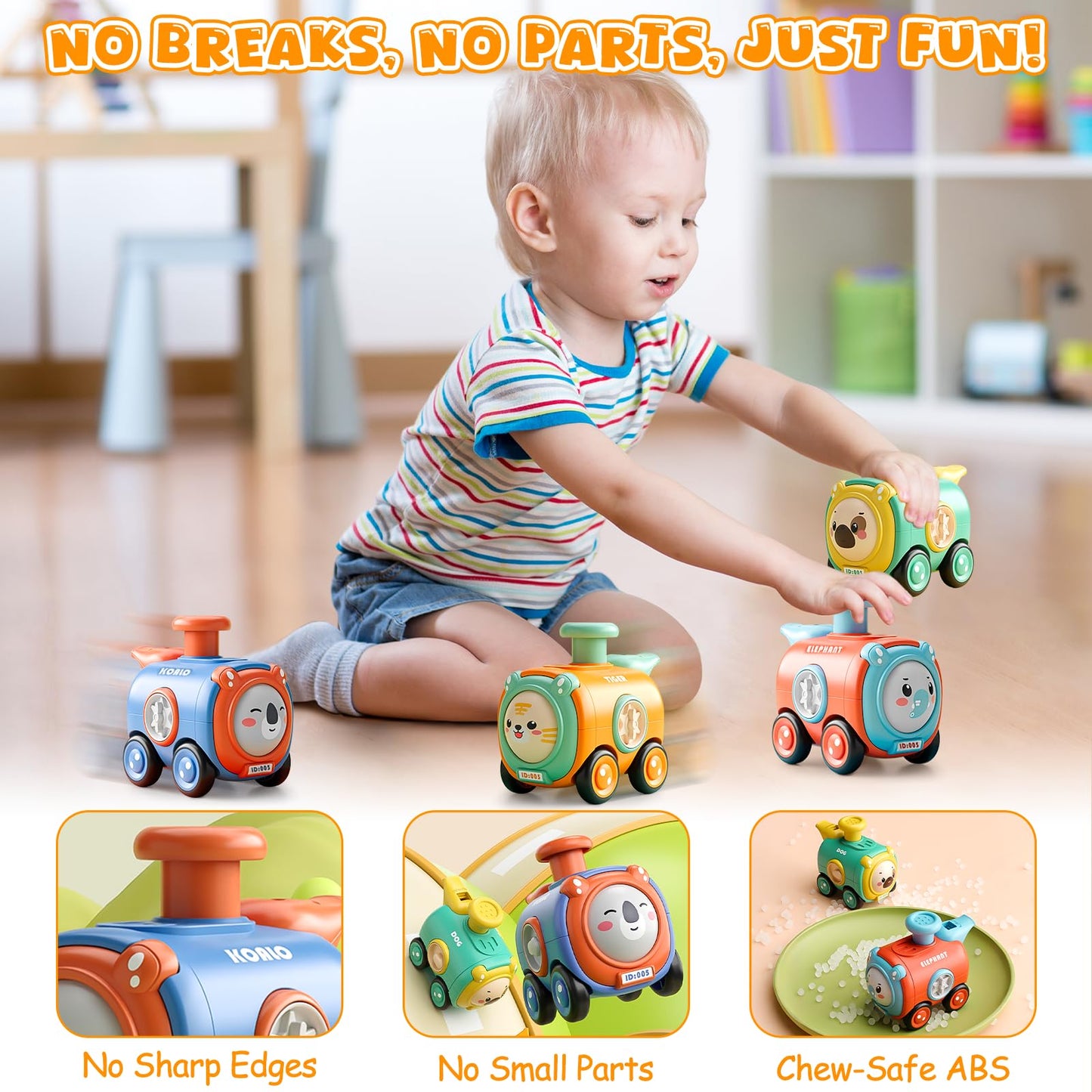 Keamaidy Baby Train Car Toys for Toddler 1-3, 4PCS Press to Go Push Car, Infant Play Whistle Vehicle Toy Set for 12-18 Months, 1st Birthday Christmas Easter Gifts for 1-2 Years Old Boys