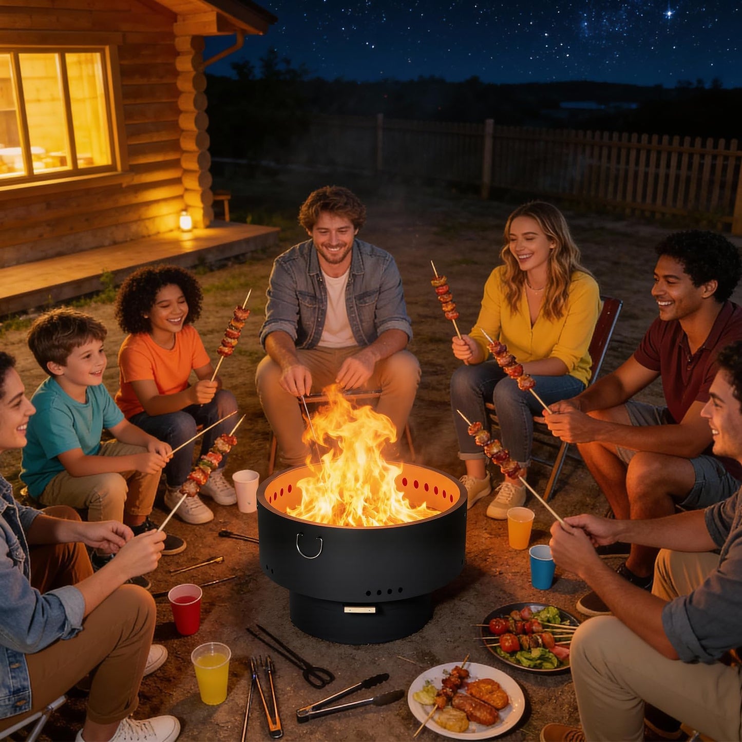 GarveeLife 30 Inch Smokeless Fire Pit, Outdoor Firepit Table with Removable Ash Pan, Bamboo Lid, Portable Carbon Steel Firepit for Outside, Backyard, Camping, Picnic, Black