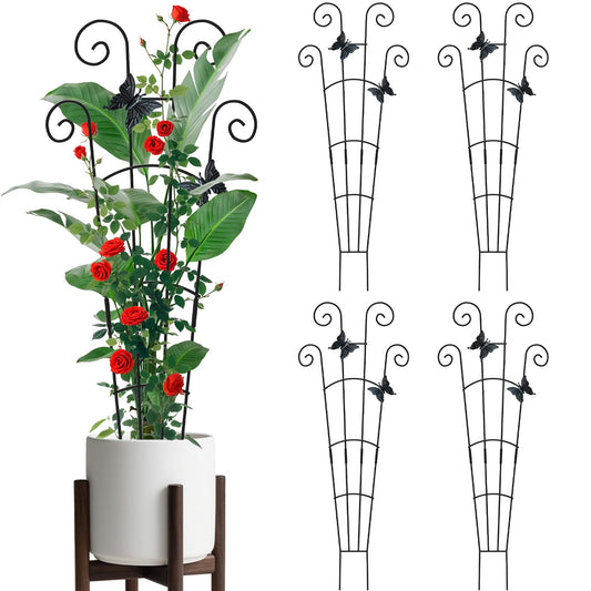 4 Pack 30 InchTaller Plant Trellis for Potted Climbing Plants Indoor,Expandable Metal Garden Trellis for Climbing Plants, Flowers Vine Ivy, Sturdy Houseplant Support for Potted Plants with Ties