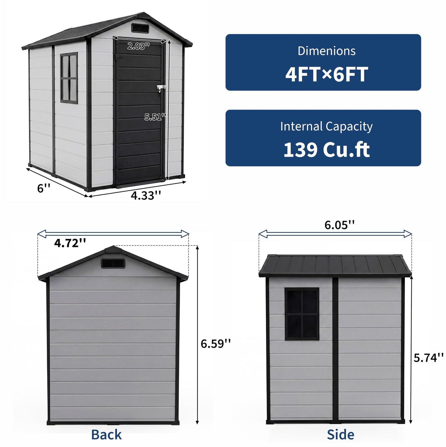 Plastic Outdoor Storage Shed with Floor & Window, 4x6 ft Resin Garden Shed for Patio, Lawn Mower, Bike & Tool, Waterproof Outdoor Storage with Lockable Door & 2 Vents & Sloped Roof for Backyard