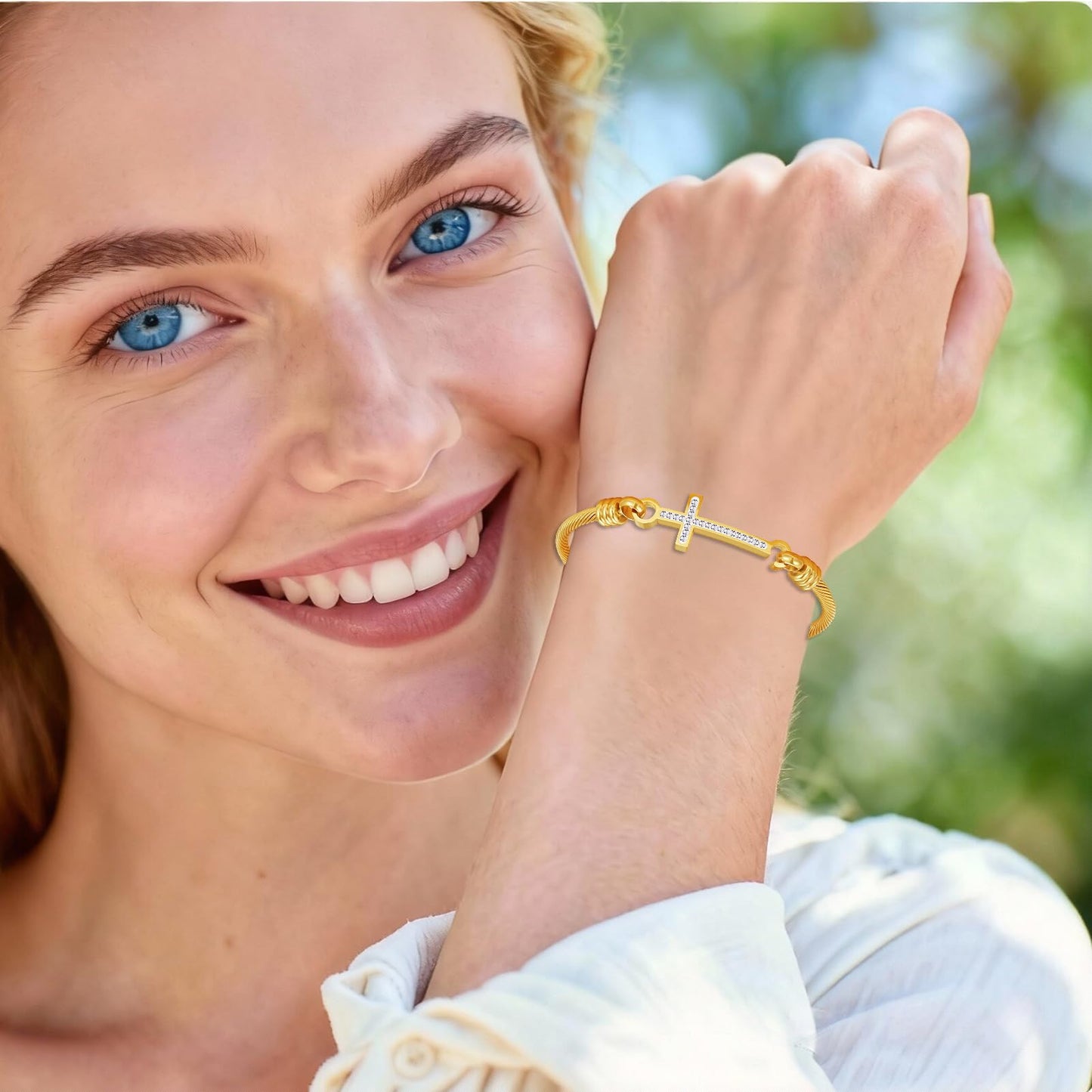 DS Religious Gift for Her Christian Cross Bracelet Bible Verse God is Within Her She Will Not Fall Inspirational Bracelets For Women Stainless Steel Jewelry Gift To Daughter Best Friend (Cross bracelet-Gold 14)
