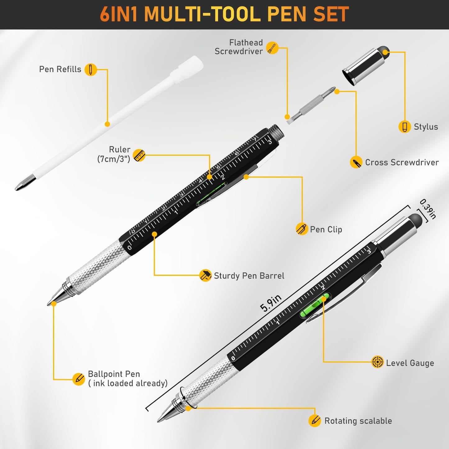 NICEMOVIC Fathers Day Dad Bulk Gifts for Men Multitool Tool Pen Gift 36 Pcs 6-in-1 Party Favor Father's Christmas White Elephant Gifts for Adults Level Gauge Ballpoint Pen Stylus Pen Screwdriver