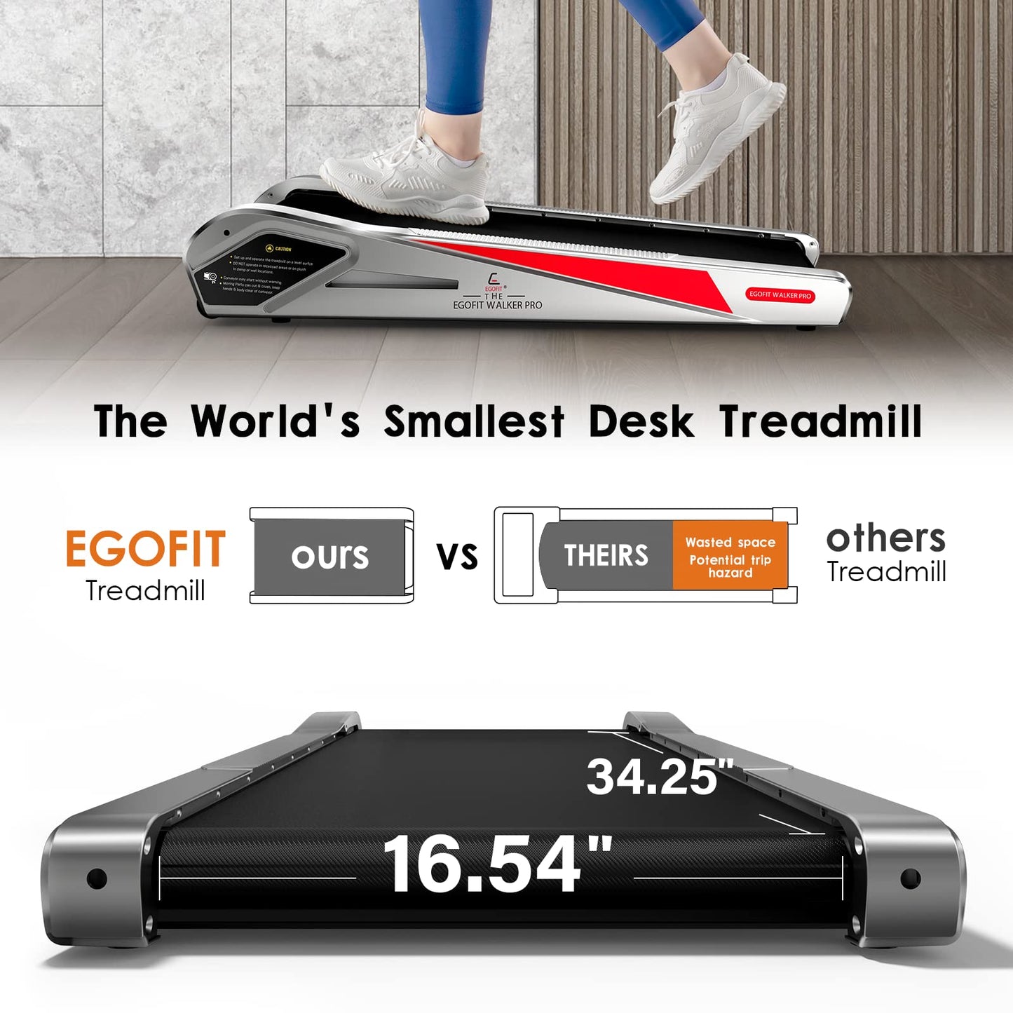 Egofit Walker Pro/Plus Under Desk Walking Treadmill for Working from Home, Compact Walking-Only Treadmill with Fixed 5% Incline for Office Use, Quiet Operation, App & Remote Control