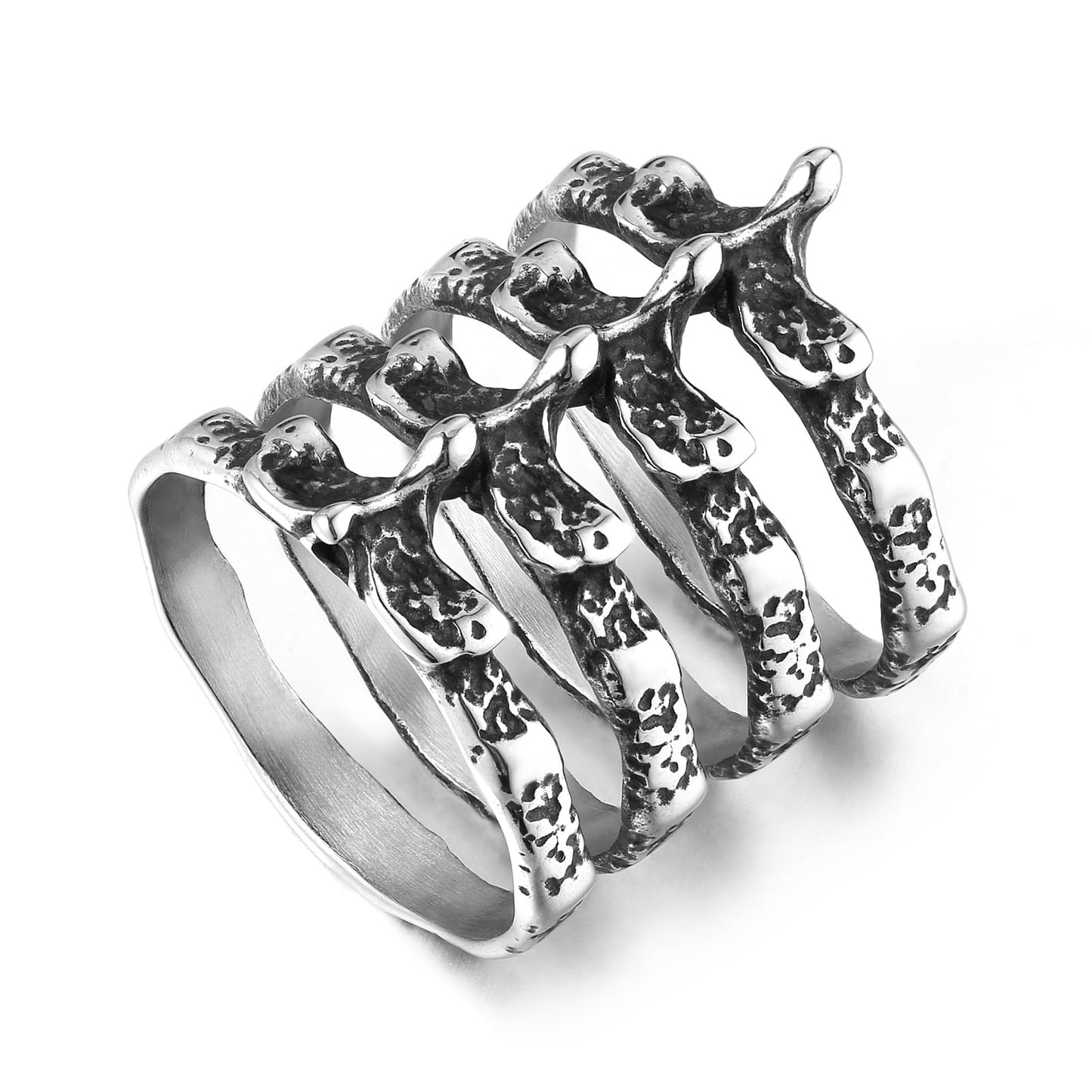 HZMAN Gothic Punk Spine Skeleton Ring Bone Stainless Steel Rings for Men Women Biker Jewelry Gift (Size,11)