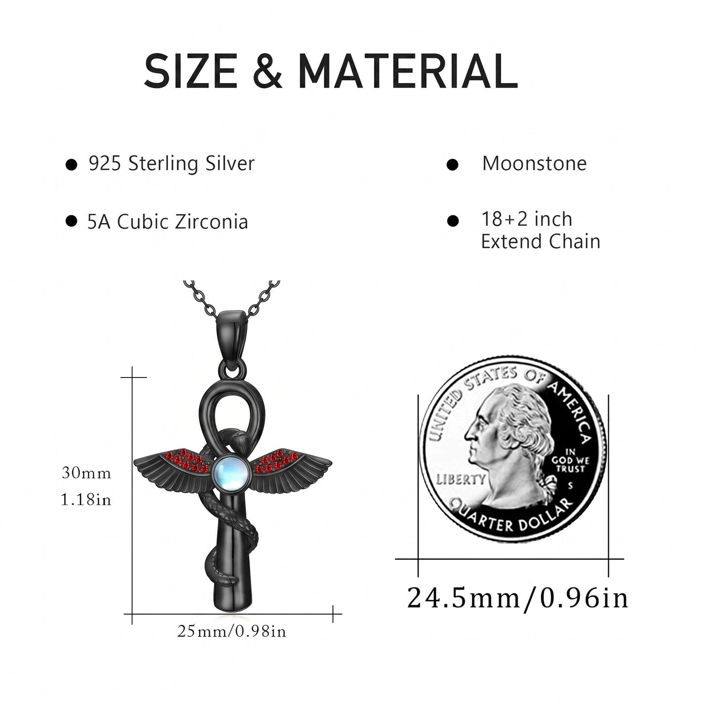 YEESIA Cross Necklace for Men and Women, 925 Sterling Silver, Black Anka Cross Pendant Necklace with Moonstone, Egyptian Protective Jewelry Gift for Men and Women