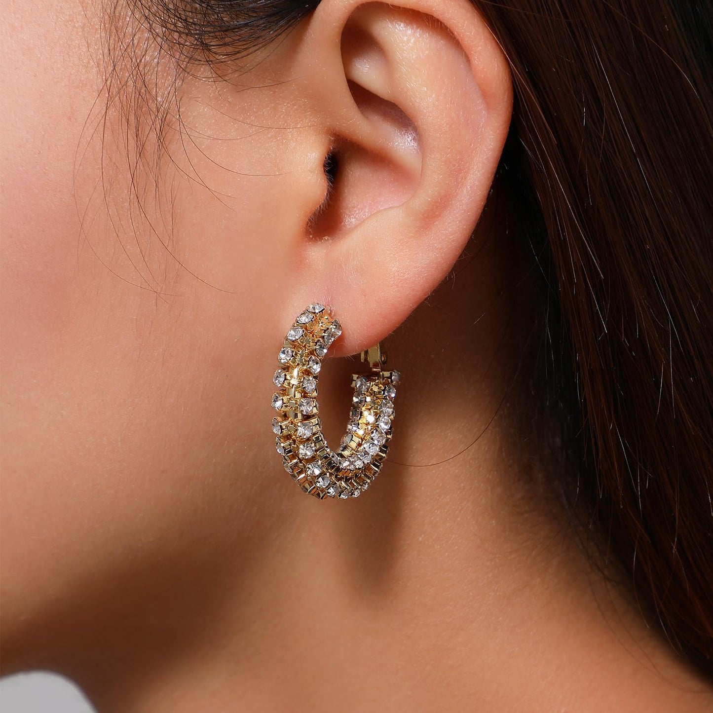 SayovatBek 14K Gold Plated 25–35mm Lightweight Hoop Earrings for Women, Cubic Zirconia, 925 Sterling Silver Post, Hypoallergenic Jewelry