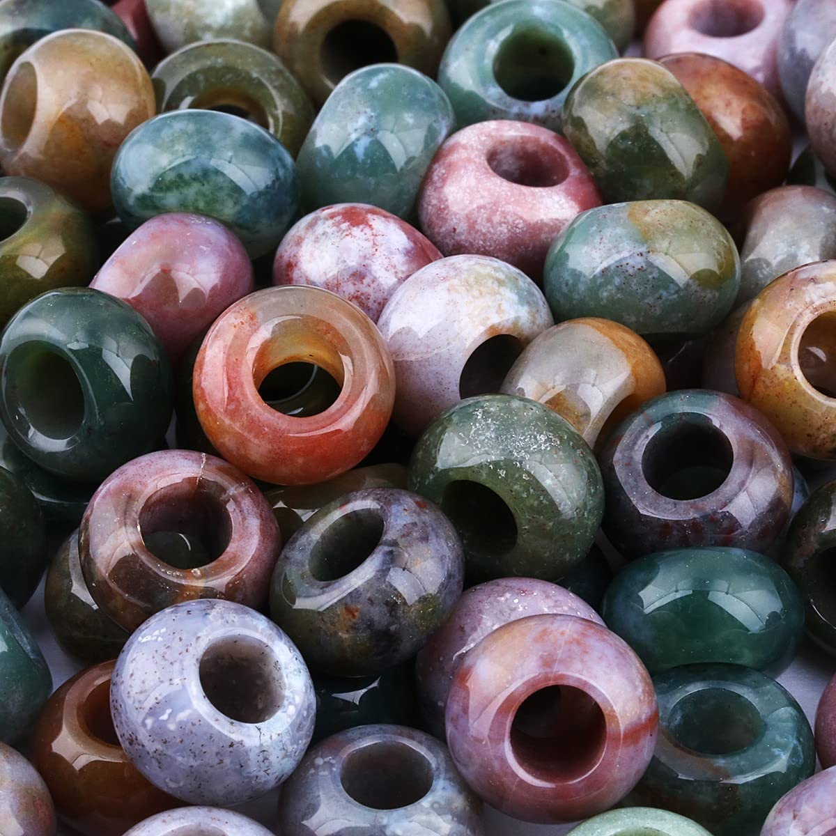 SUNYIK Indian Agate Large Hole (6mm) Rondelle Loose Charms European Bead fits Bracelet,Jewelry Makings Pack of 20