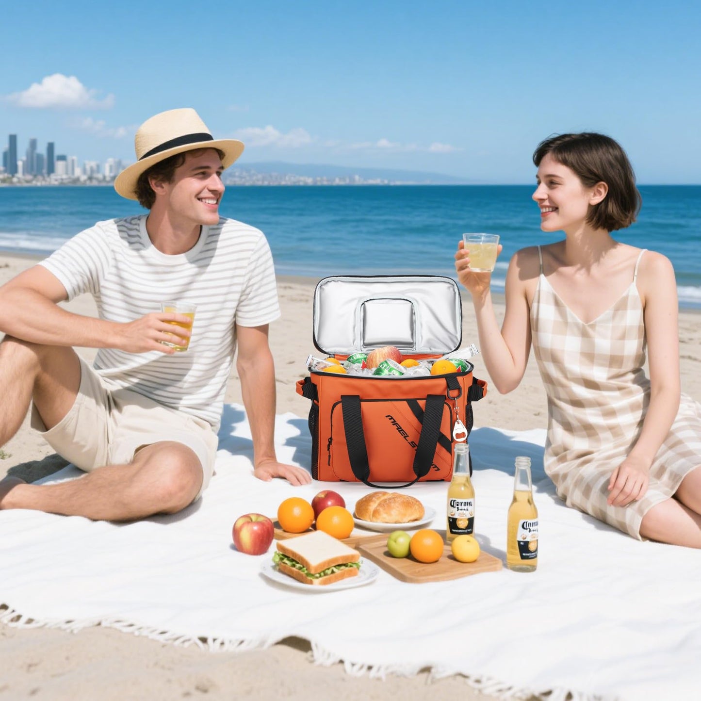 Maelstrom 30 Can Large Leakproof Soft Cooler Bag, Insulated Collapsible Ice Chest with Bottle Opener, Portable for Beach, Camping, Travel & Shopping (Orange)