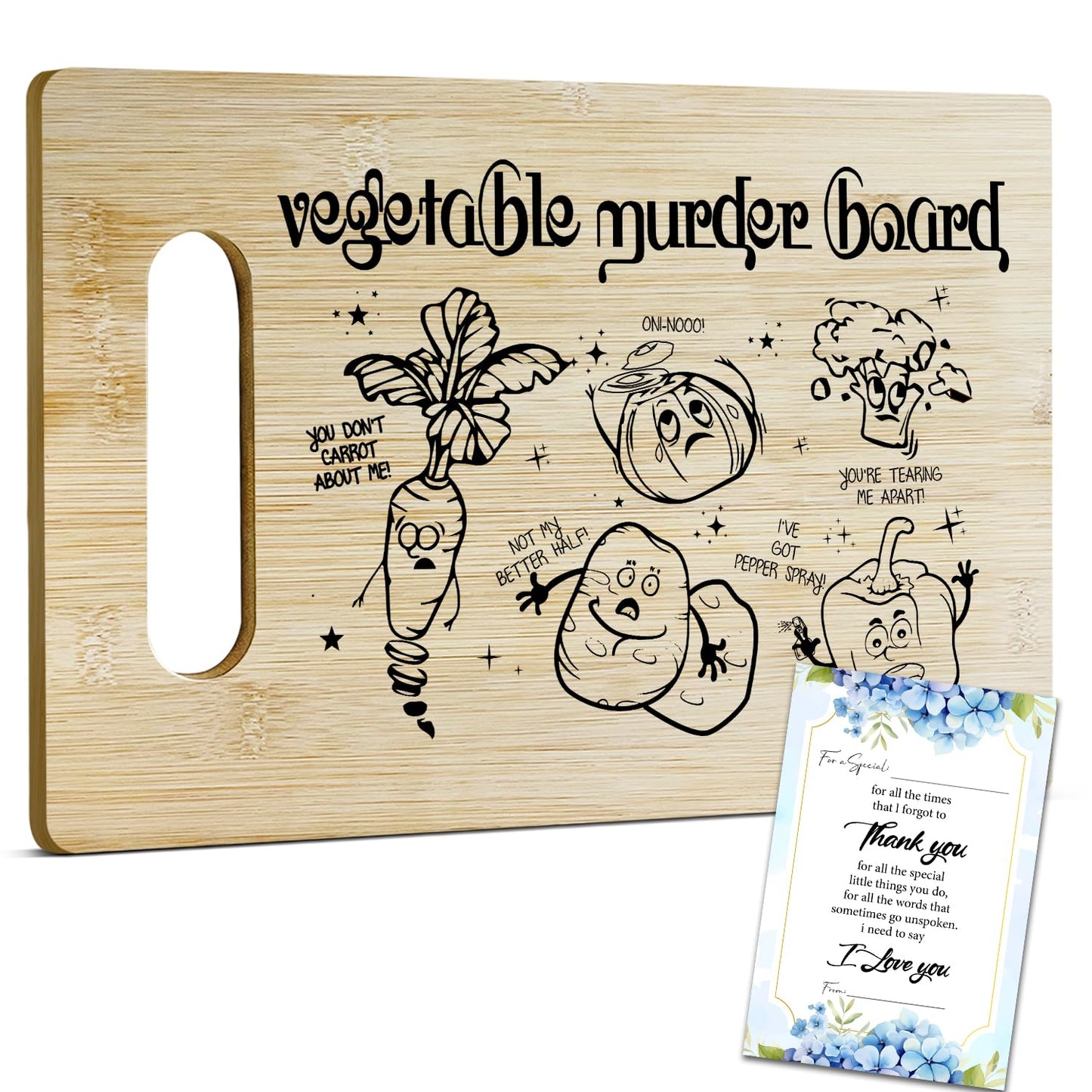 Funny Bamboo Cutting Board for Kitchen, Vegetable Murder Charcuterie Boards, Christmas Thanksgiving Housewarming Gifts for Friends Couple Women, Farmhouse Home Kitchen Decor -012