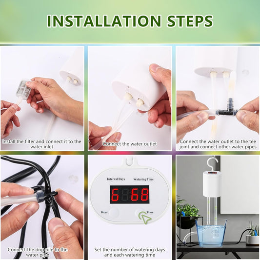 Automatic Drip Irrigation Kit,Indoor Automatic Watering System for Plants,Self Watering System for 15 Potted Plants，Automatic Drip Irrigation Kit Programmable Water Timer