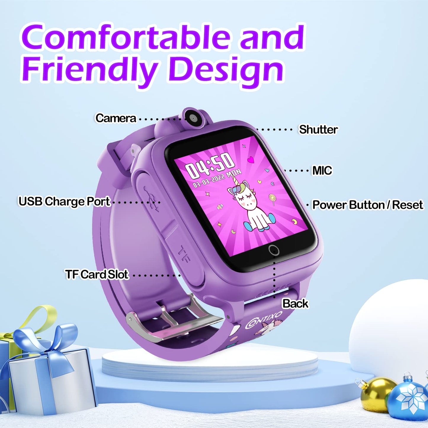 Contixo KW01 Smart Watches for Kids, Purple 1.54" HD Touch Screen Educational Smartwatch Toy with Games Camera Video Recorder Calculator Flashlight Music Player Gift for 3-12 Years Old Boys Girls