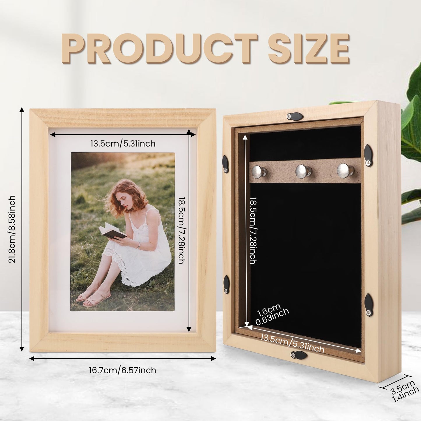 Diversion Safe 6.5"x8.5" Picture Frame Safe with Secret Compartment for Valuables, Hidden Storage Picture Frame with Hooks, Wall-Mounted Secret Storage Box for Bedrooms, Living Rooms, and Offices
