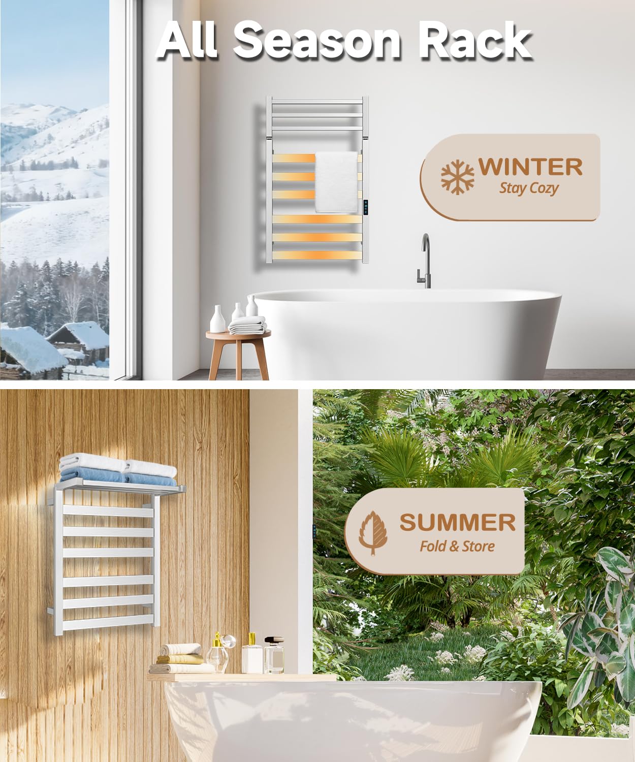 Aquatrend Towel Warmers for Bathroom, Wall-Mounted Rack with 90° Folding Towel Holder, Plug-in, Silver Nickel, Space-Saving