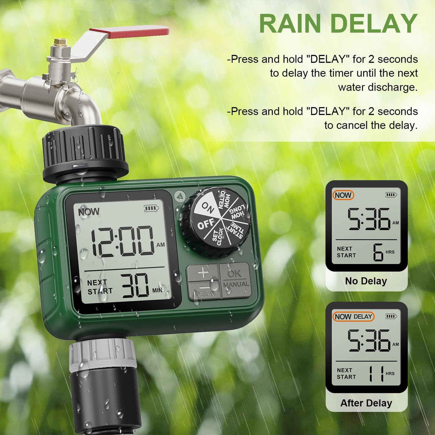 XinFuture Water Timer for Outdoor Garden Hose, Sprinkler Timer for Garden Faucet with Auto/Manual/Rain Delay Mode, Sprinkler Irrigation Controller for Yard Lawn