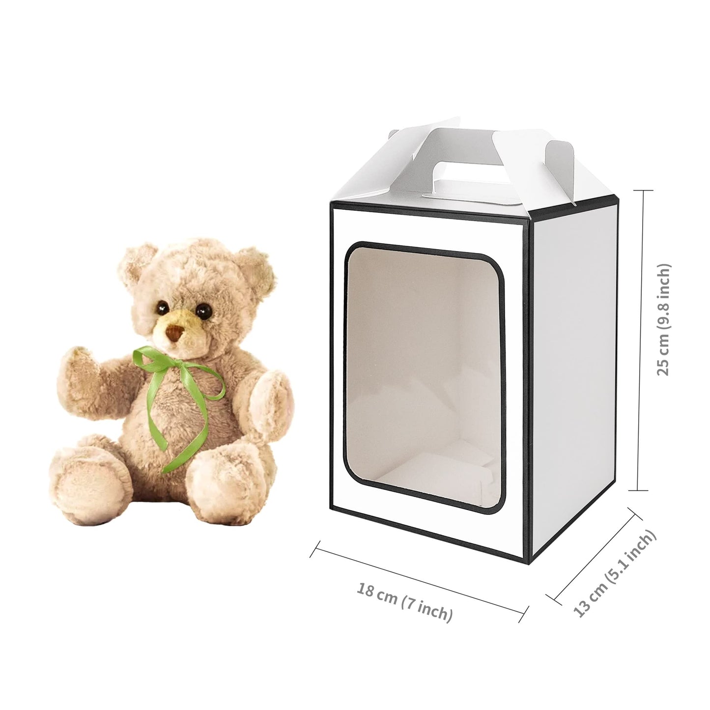 Large Gift Boxes, 10 Pcs Tote Paper Bags with Transparent Window, 9.8 x 7 x 5.1" Flower Bouquet Paper Gift Bags with Handles - White