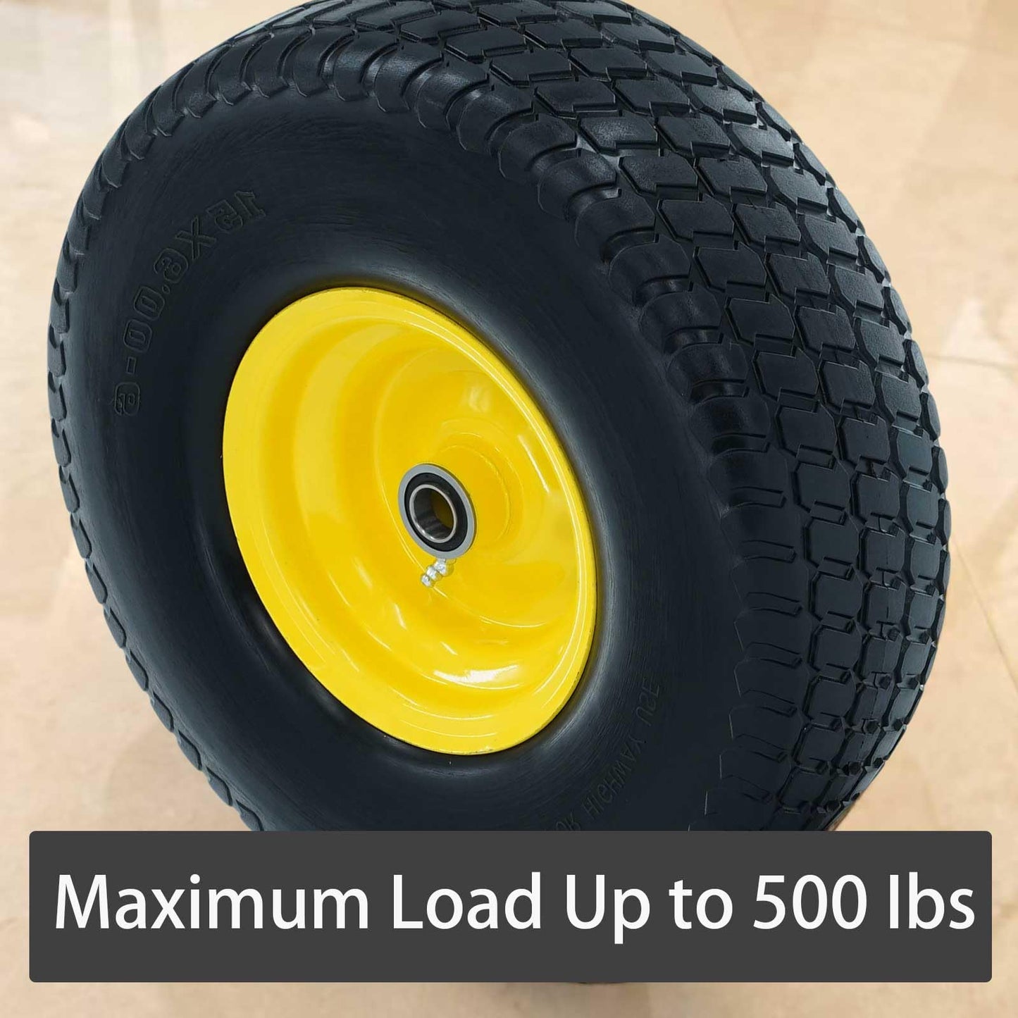 15x6.00-6 Lawn Mower Tires Flat Free,15x6x6 Tire and Wheel, 3" Centered Hub, 3/4" & 5/8" Bearings and 1" bushings, 500lbs Capacity, Compatible with Riding Mowers, Lawn Tractor Tire (2 Pack)