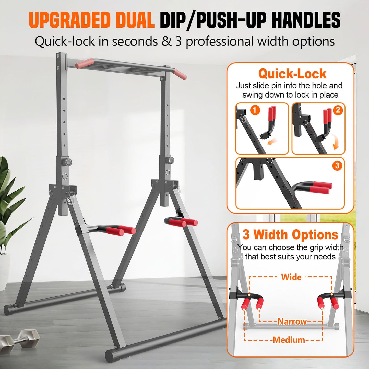 SERTT Foldable Power Tower Pull Up Bar Station, Upgraded Free Standing Pull Up Dip Station, Multi-function Workout Equipment for Home Gym Strength Training, Support 440LBS