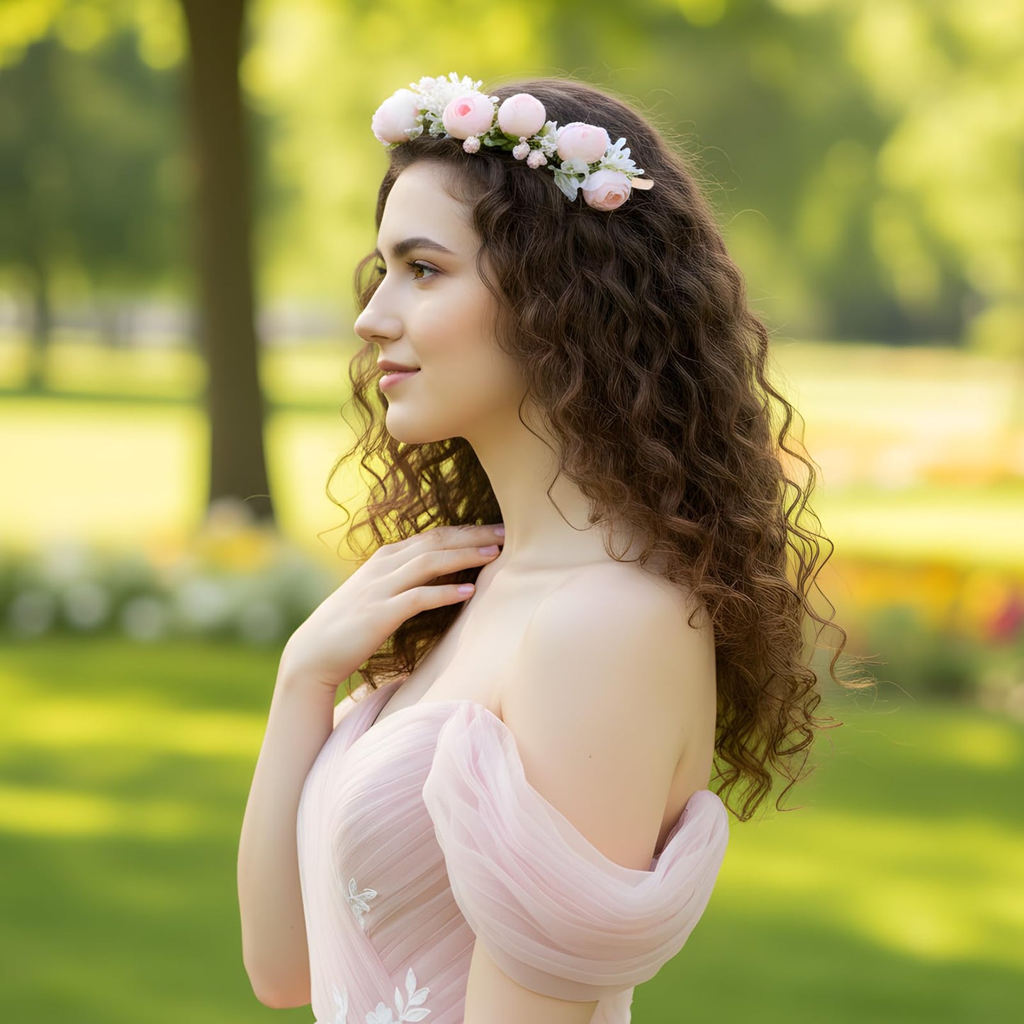 KorViSHOW Fairy Pink Flower Crown, Artificial Boho Rose Floral Headpiece, Adjustable Forest Woodland Flower Headbands for Women Girls Maternity Wedding Renaissance Festival Party Hair Accessories