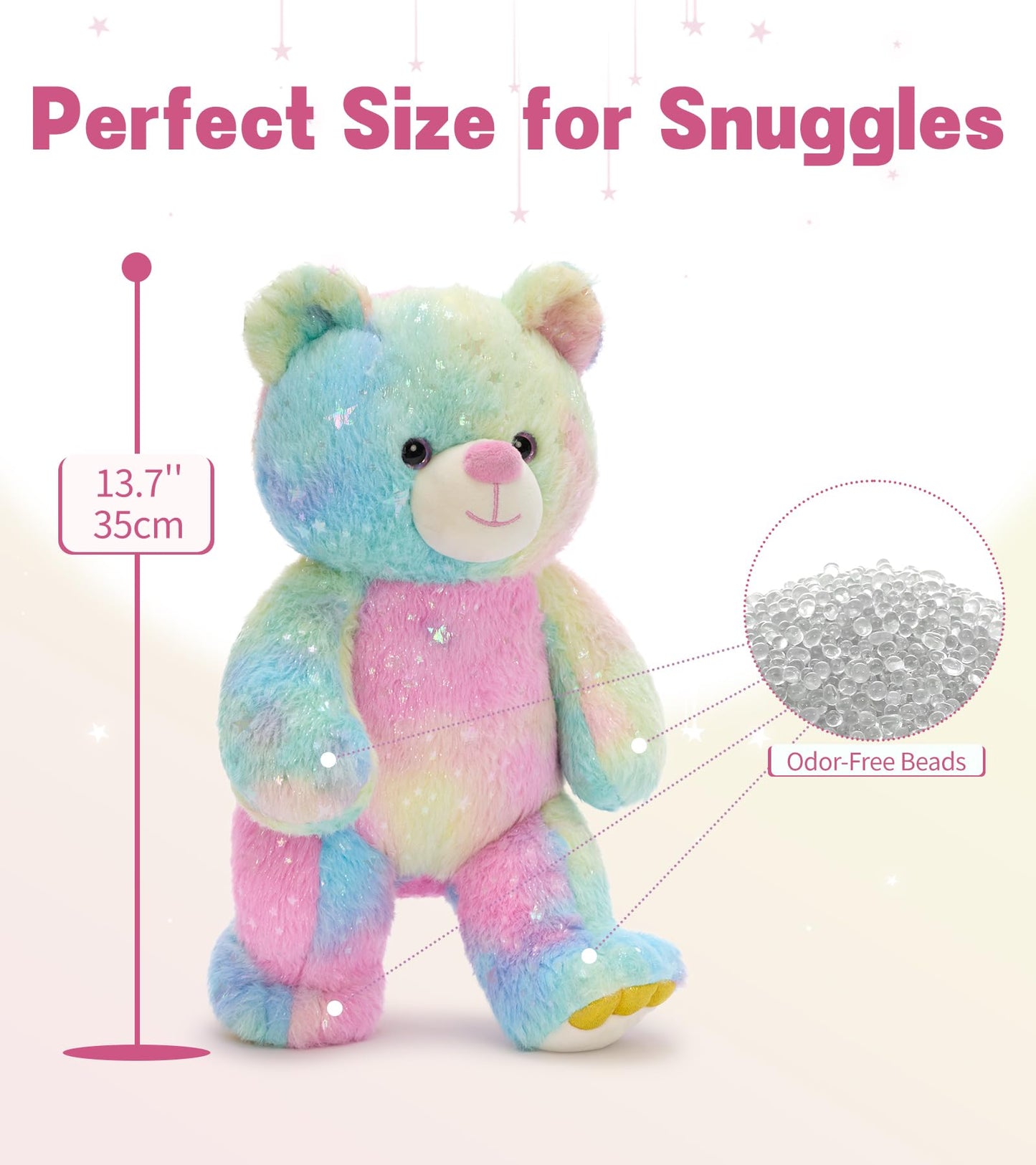 Tezituor Rainbow Teddy Bear Stuffed Animal,13.78in Cute Bear Plush Toys, Cozy Bears Plushies,Stuffies for Girlfriend, Kids Valentine’s Day,Christmas,Birthday Gifts,Huggable Medium Size(Rainbow)