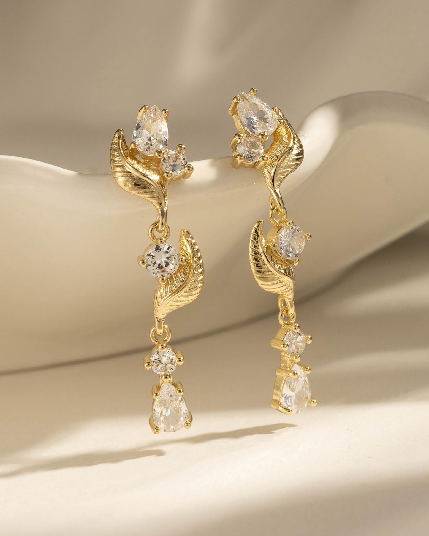 Gold Dangle Earrings for Women Trendy 14K Gold Plated Brides Drop Dangle Cubic Zirconia Elegant Prom Bridal Bridesmaids Wedding Anniversary Dangling Jewelry