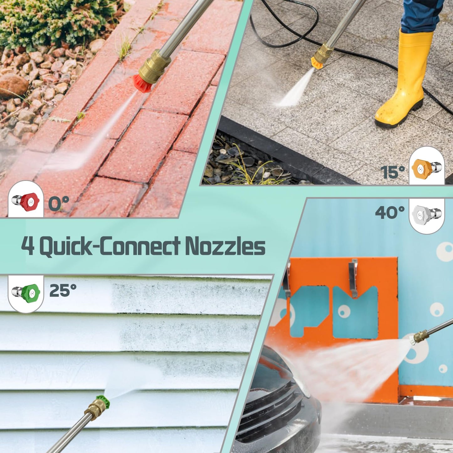 Pressure Washer with 25 FT Hose, 4 Quick Connect Nozzle 16.9Oz Soap Tank Cleaning for Patio, Car