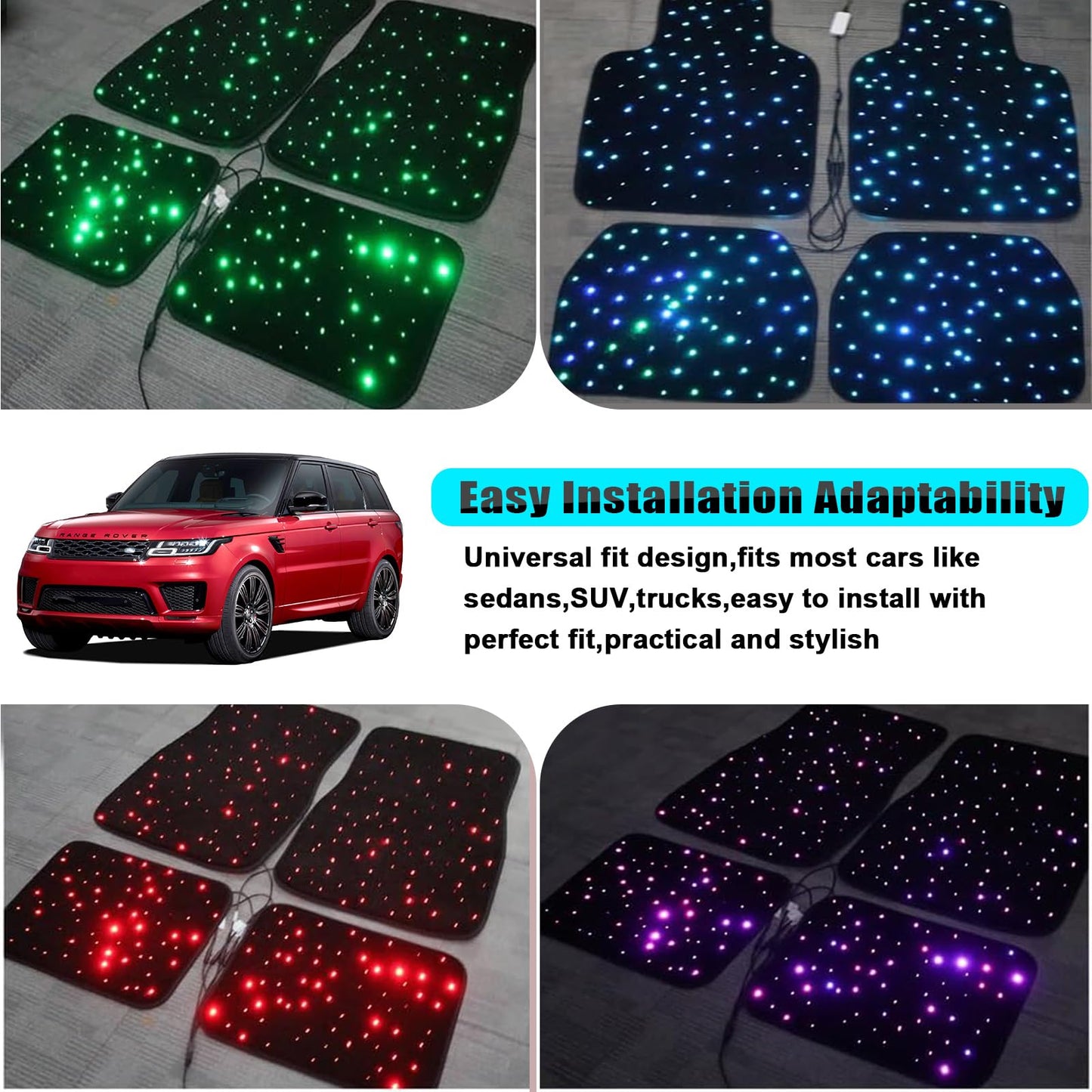 Starlight Floor Mats for Car, LED Car Mats, Starry Sky Design Luminous Carpet, Universal Fit Anti-Slip Waterproof Starlight Mats for Cars, SUVs, Trucks(USB Cable)