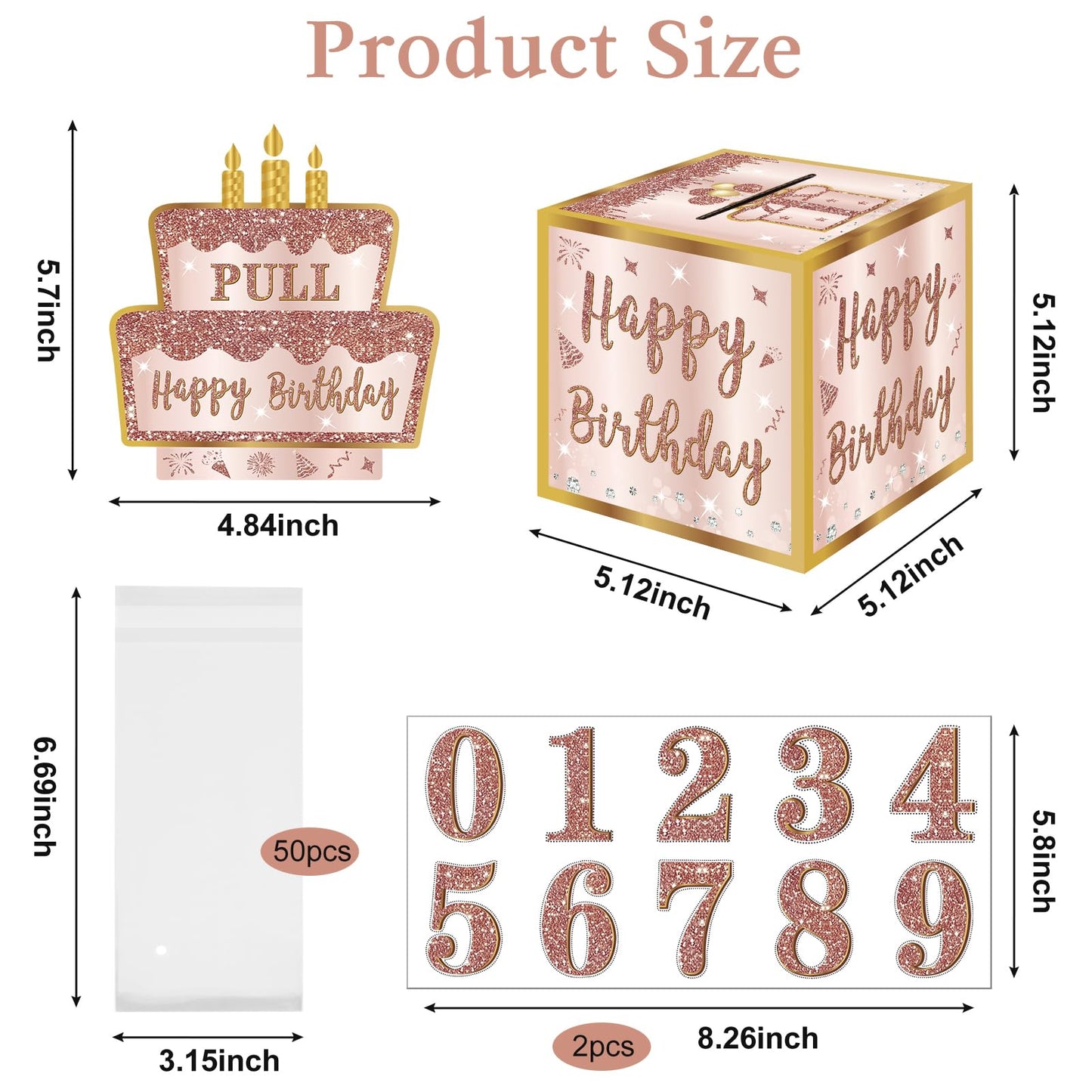 Turypaty Happy Birthday Money Gift Box with DIY Stickers for Any Age - Pink Rose Gold Surprise Birthday Party Cash Gift Box with Pull Out Card for Women Girls - A Fun Way to Present Cash as Gifts