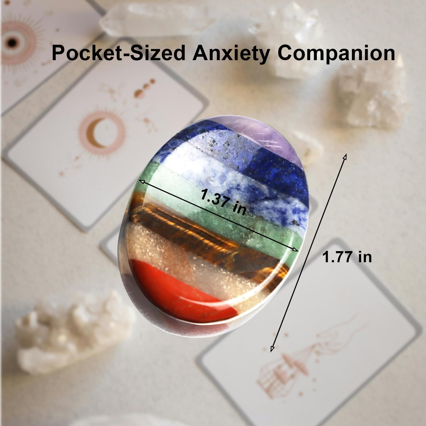 2PCS Worry Stones for Anxiety, 7 Chakra Thumb Oval Heart Crystals Healing Stones, Meditation Chakra Stones Healing Crystals, Natural Reiki Relax Palm Stone Stress Relief Gifts for Women Men