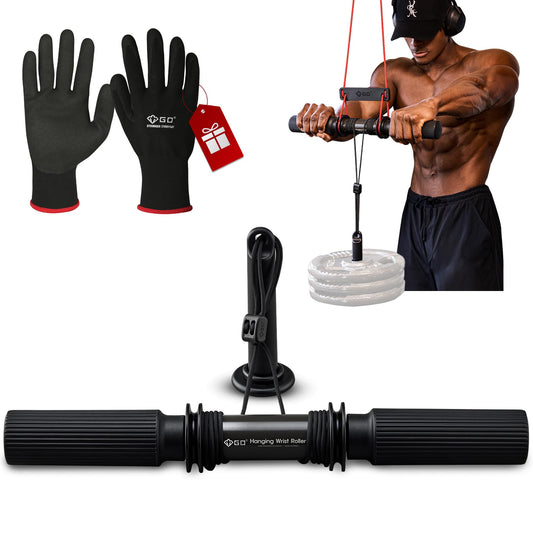 GD Hanging Wrist Roller PRO – Forearm Trainer & Grip Strengthener, Thick Grip Wrist Roller for Forearm Exercise, Grip circumference 6.2 inches, Precision Bearings, Heavy-Duty Aluminum, Includes Gloves