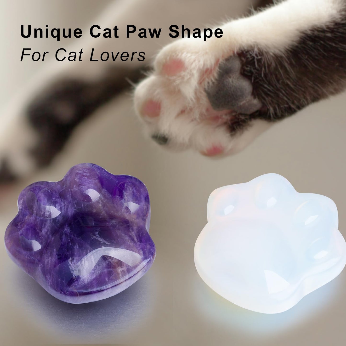 Cat Crystals and Healing Stones, Natural Stone for Anxiety Relief, Pocket-Sized Worry Stones for Stress Relief, Unique Gift for Crystal Cat Lovers Women Men Mother's Day Gifts (White)