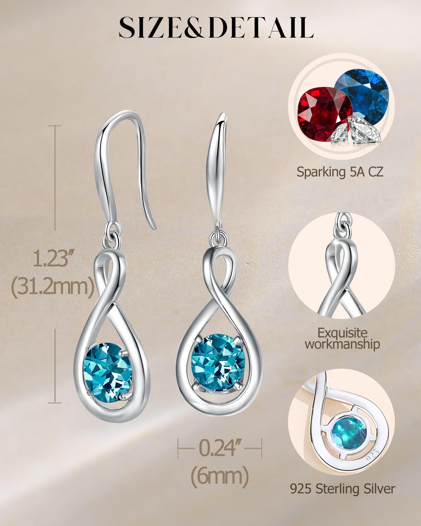 FANCIME London Blue Topaz Dangle Drop Earrings 925 Sterling Silver Infinity November December Birthstone Earring Fine Jewelry Birthday Mothers Day Gifts for Women Her