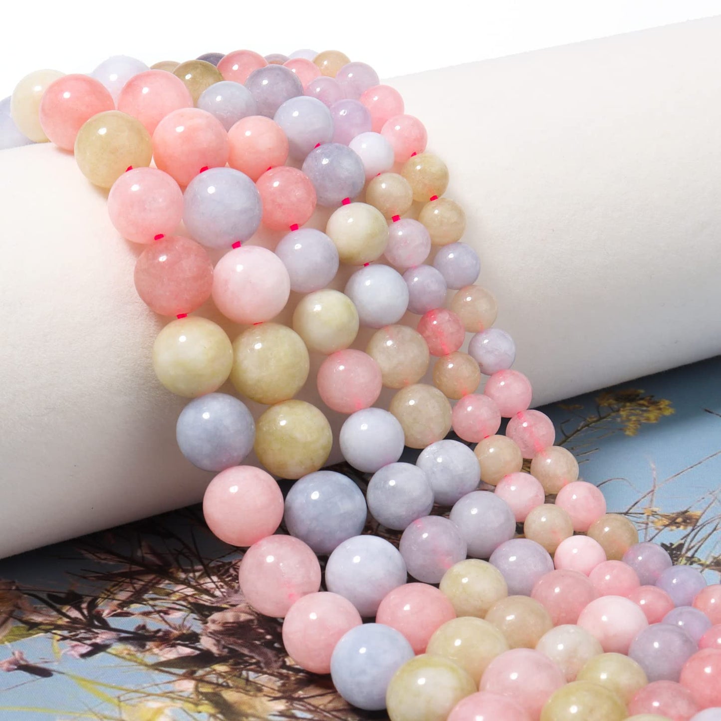 35pcs 10mm Natural Morganite Gemstone Beads Energy Healing Crystal Round Loose Stone Beads for Jewelry Making, DIY Bracelets Necklaces
