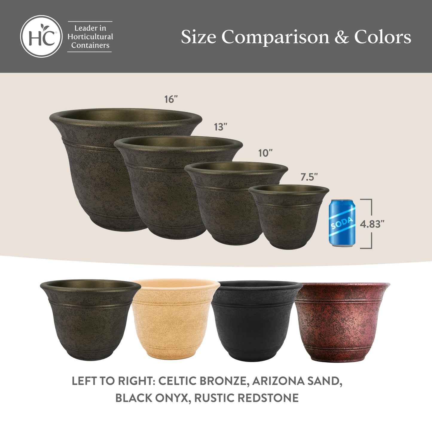 The HC Companies Sierra Round Self-Watering Pot - Lightweight Plastic Planter for Herbs & More - Durable Plant Pots for Indoor Plants & Outdoor Plants (7.5” Arizona Sand, Pack of 2)