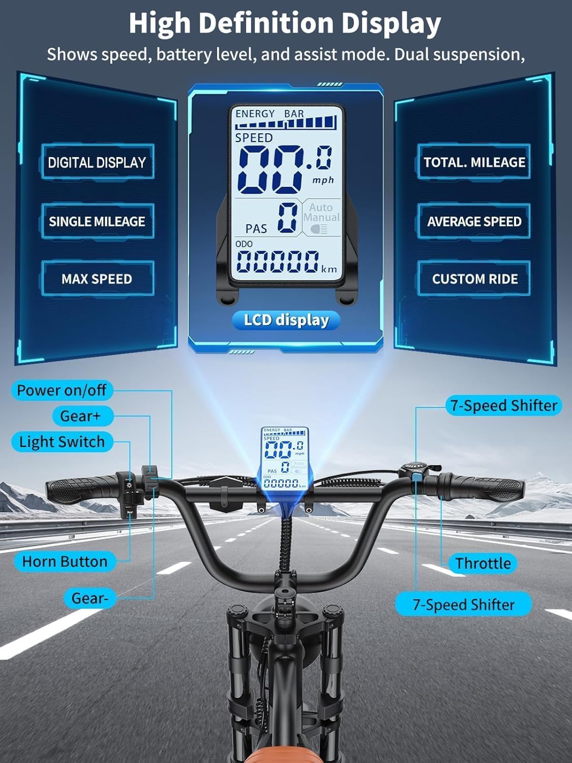 ciloovy Electric Bike for Adults, 750W Peak Motor 28 MPH 50Miles, Fat Tire Ebike with 48V Removable Battery 20"x4.0" ebikes for Adults Hydraulic Suspension and 7-Speed, All-Terrain Unisex ebikes