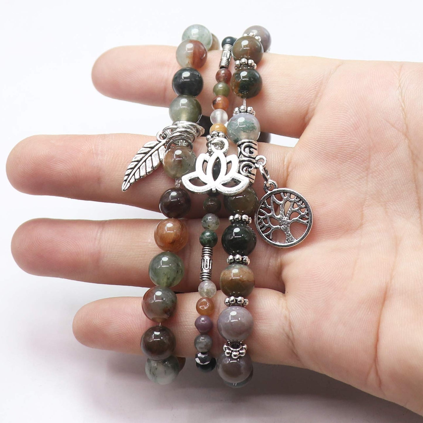 UEUC Tree of Life Yoga Healing Stone Bracelets,Multilayer Lotus Chakra Stone Reiki Bracelet Sets,Anxiety Crystal Natural Stone,for Women Stress Relief