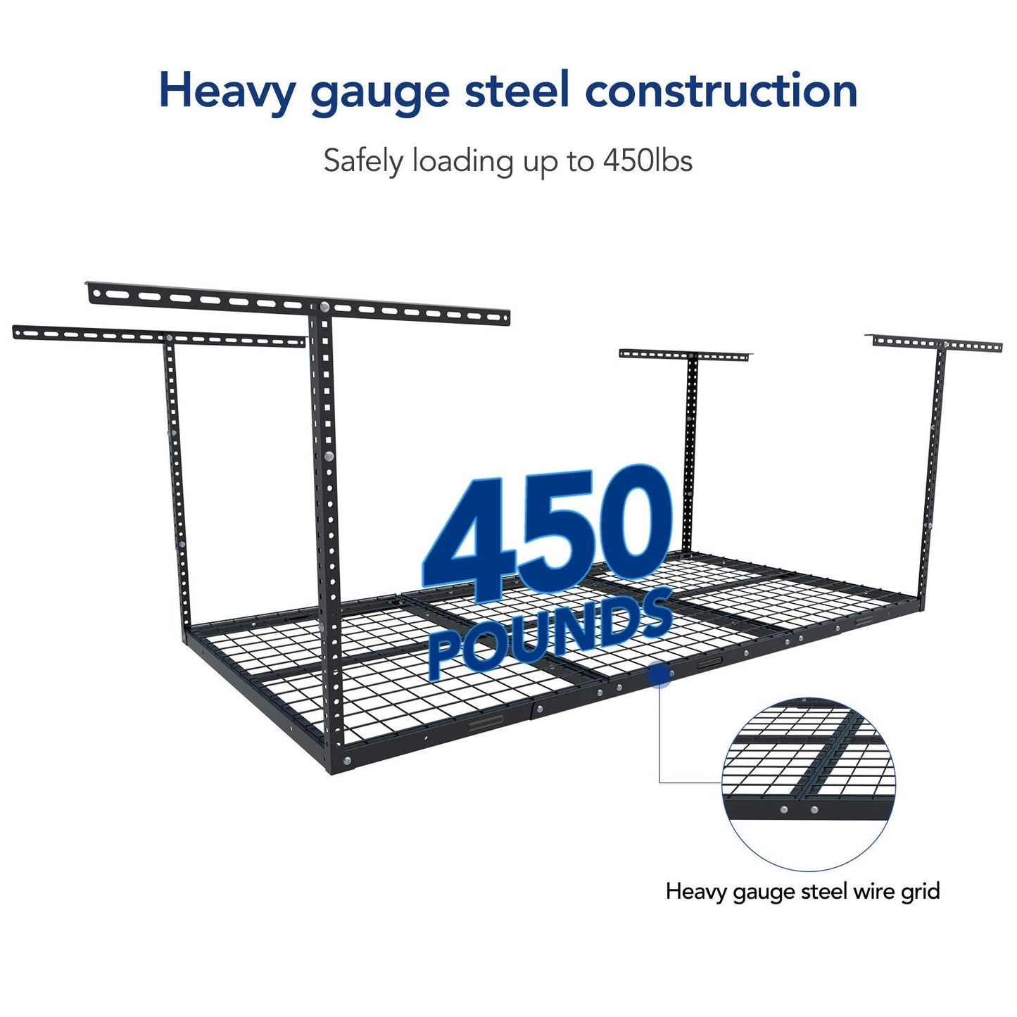 FLEXIMOUNTS 3x6 Overhead Garage Storage Rack, plus 3-Tier 1x4ft Wall Mounted Adjustable Shelving Unit, 450lbs+450lbs Capacity, Black Steel Frame