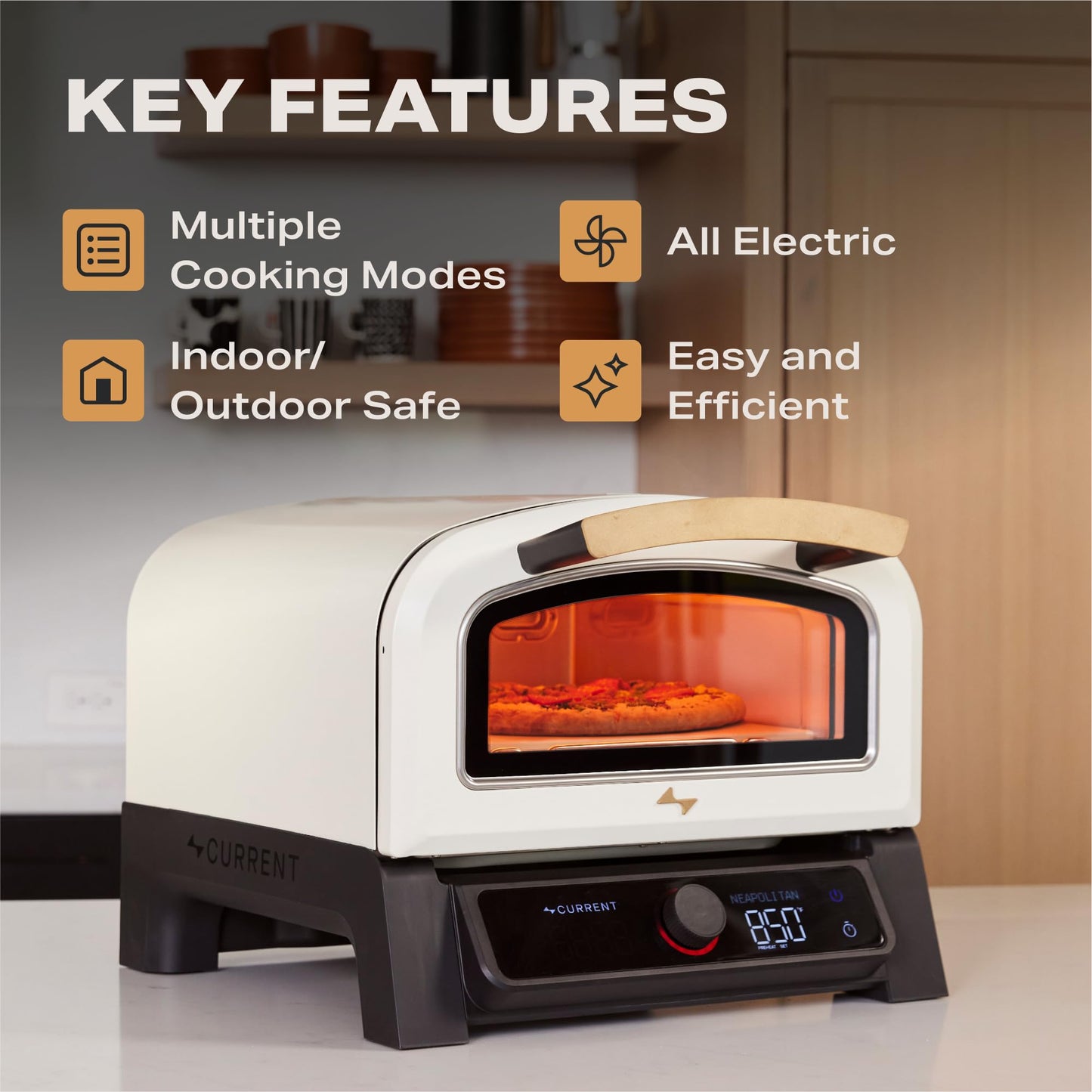 Current® Model P Smart Electric Pizza Oven, 12-Inch, 850°F Max, 8 Cooking Modes, App Connectivity for Temperature Monitoring & Custom Cooking Times, Compact for Indoor & Outdoor Use, Dark Gray